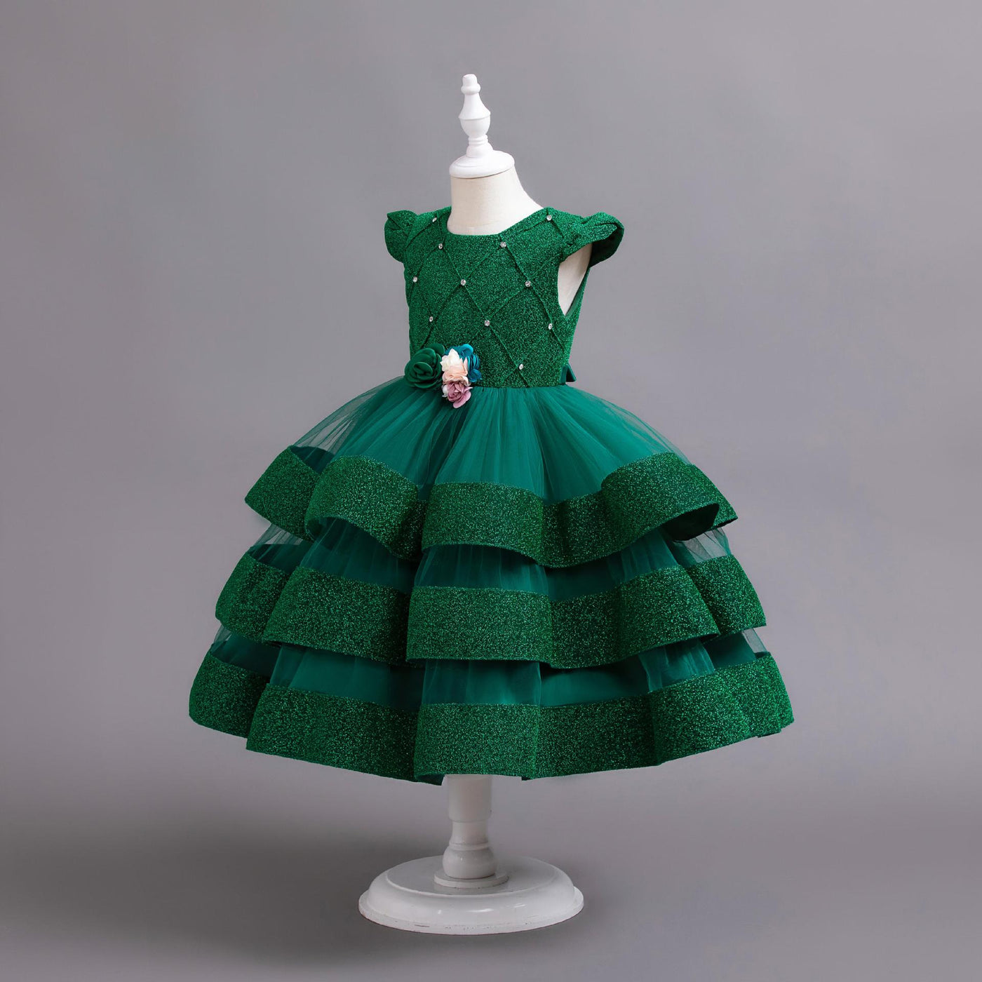 Champagne Tulle Flower Girl Dress – Tea Length Princess A-Line Gown