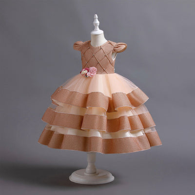 Champagne Tulle Flower Girl Dress – Tea Length Princess A-Line Gown