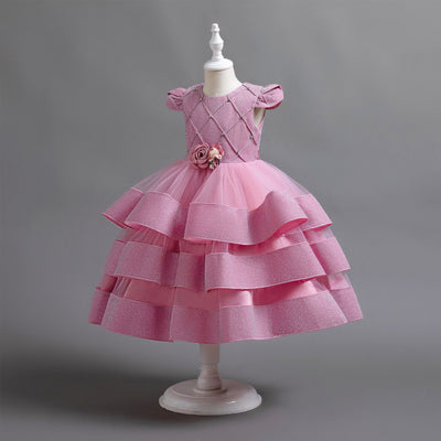 Champagne Tulle Flower Girl Dress – Tea Length Princess A-Line Gown