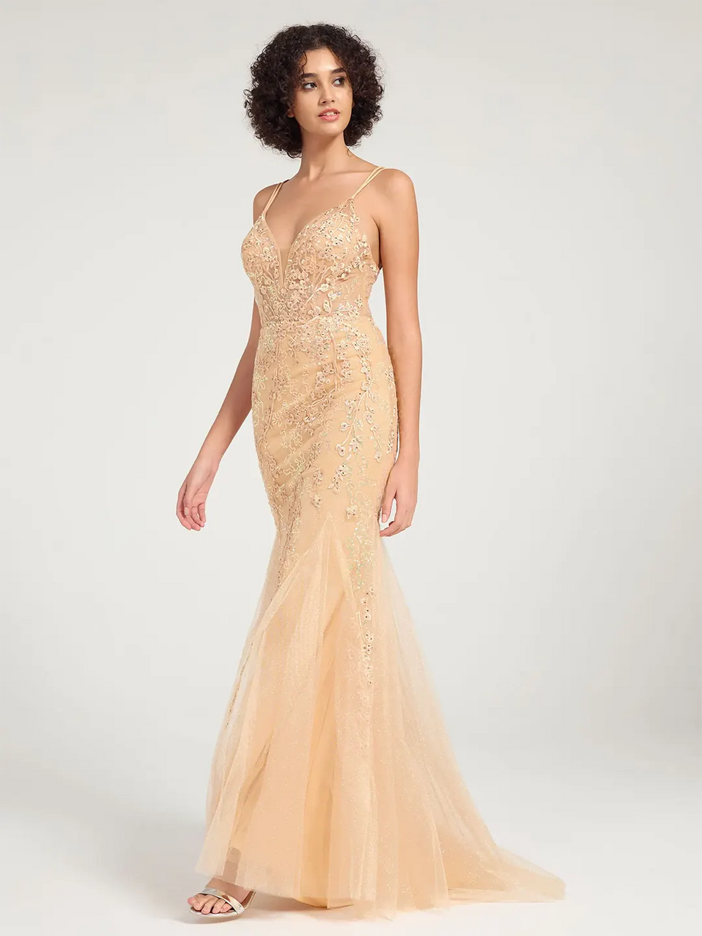 strapless open back dress A-Line Halter Deep V Neck Champagne Long Prom Dress PSK230 US10 / Custom Color