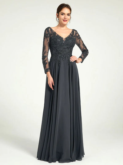 Carlyna Embroidered Long Sleeve Mother of the Bride Dress