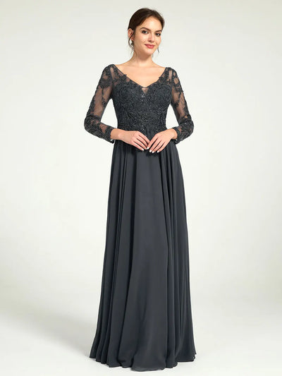 Carlyna Carlyna Embroidered Long Sleeve Mother of the Bride Dress