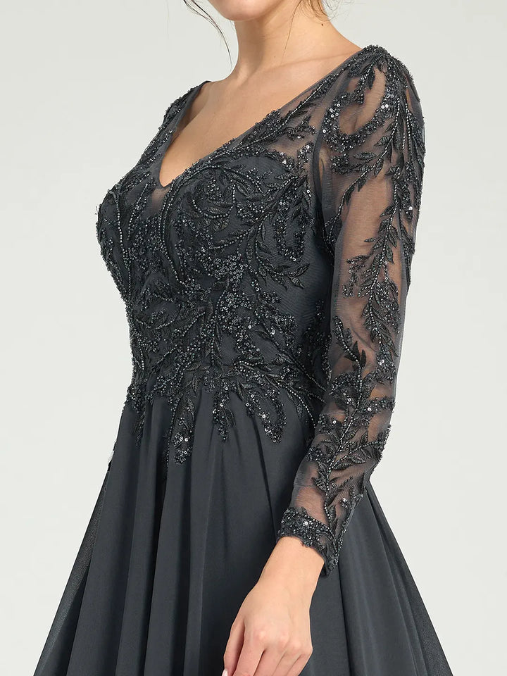 fitted lace wedding dress Embroidered Long Sleeve Mother of The Bride Dress