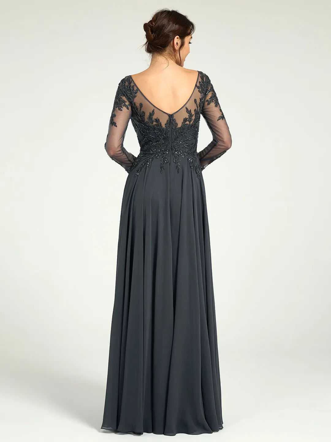 embroidered grey dress Mahin Gray and Black Embroidered Chiffon Modest Long Maxi Dress | Modest Muslim Dresses