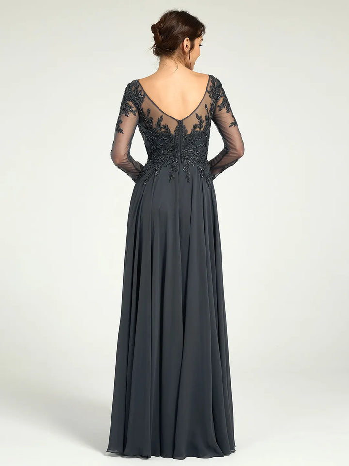 Embroidered Long Sleeve Mother of the Bride Dress