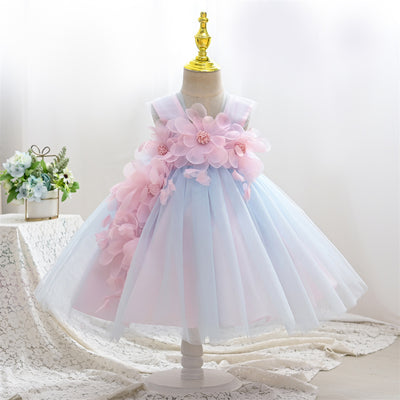 Colorful A-Line Tulle Tea Length Dress for Baby Girls | Flower Girl & Birthday Outfit