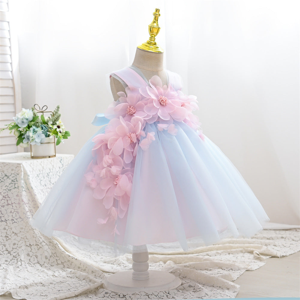 Colorful A-Line Tulle Tea Length Dress for Baby Girls | Flower Girl & Birthday Outfit
