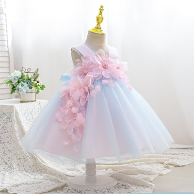 Colorful A-Line Tulle Tea Length Dress for Baby Girls | Flower Girl & Birthday Outfit
