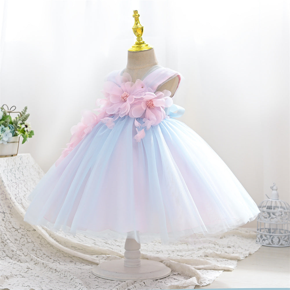 Colorful A-Line Tulle Tea Length Dress for Baby Girls | Flower Girl & Birthday Outfit