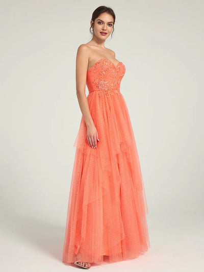 Carlyna Carlyna Carlyna A-Line Maxi Dress with Sweetheart Neckline and Beaded Floral Accents