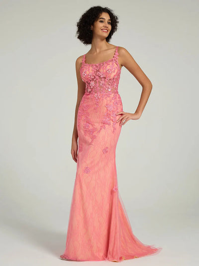 Carlyna Carlyna Carlyna Carlyna Mermaid Lace Dress with Rhinestone Corset and Spaghetti Straps