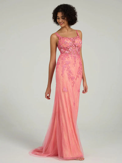 Carlyna Carlyna Carlyna Carlyna Carlyna Mermaid Lace Dress with Rhinestone Corset and Spaghetti Straps