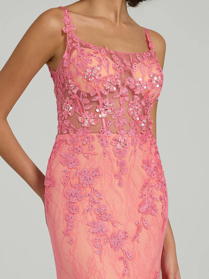 Mermaid Lace Dress with Rhinestone Corset and Spaghetti Straps Mermaid Lace Dress with Rhinestone Corset and Spaghetti Straps