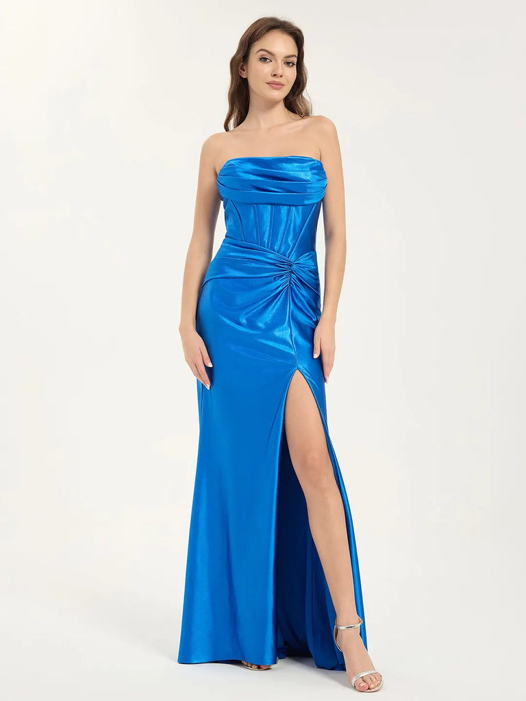 navy blue dress for baby girl Metallic Pleated A-line Gown by Ladivine CD802 main image 1