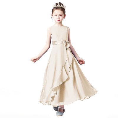 Cute A-line Tea Length Chiffon Girl's Party Dress with Bowknot & Tie-belt