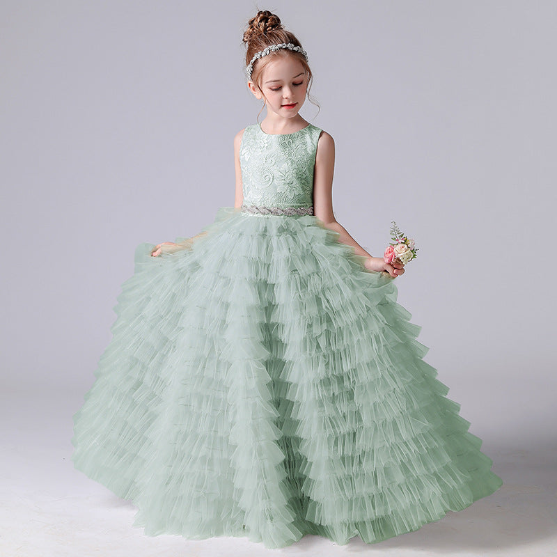 Cute A-Line Flower Girl Dress with Lace, Sequins, and Ribbon for Kids 3-12