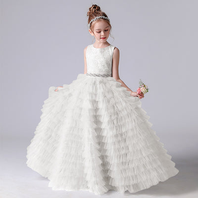 Cute A-Line Flower Girl Dress with Lace, Sequins, and Ribbon for Kids 3-12