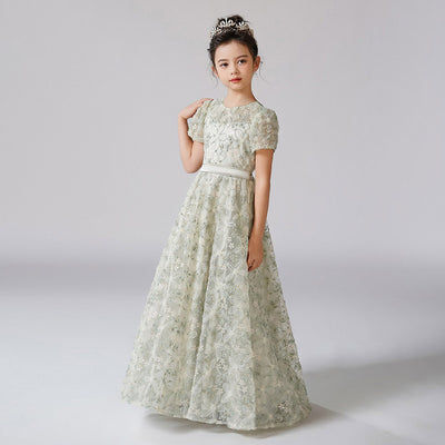 Cute A-Line Maxi Girl's Dress with Fabric Flowers & Ribbon – Flower Girl & Princess Gown