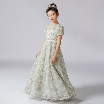 Cute A-Line Maxi Girl's Dress with Fabric Flowers & Ribbon – Flower Girl & Princess Gown