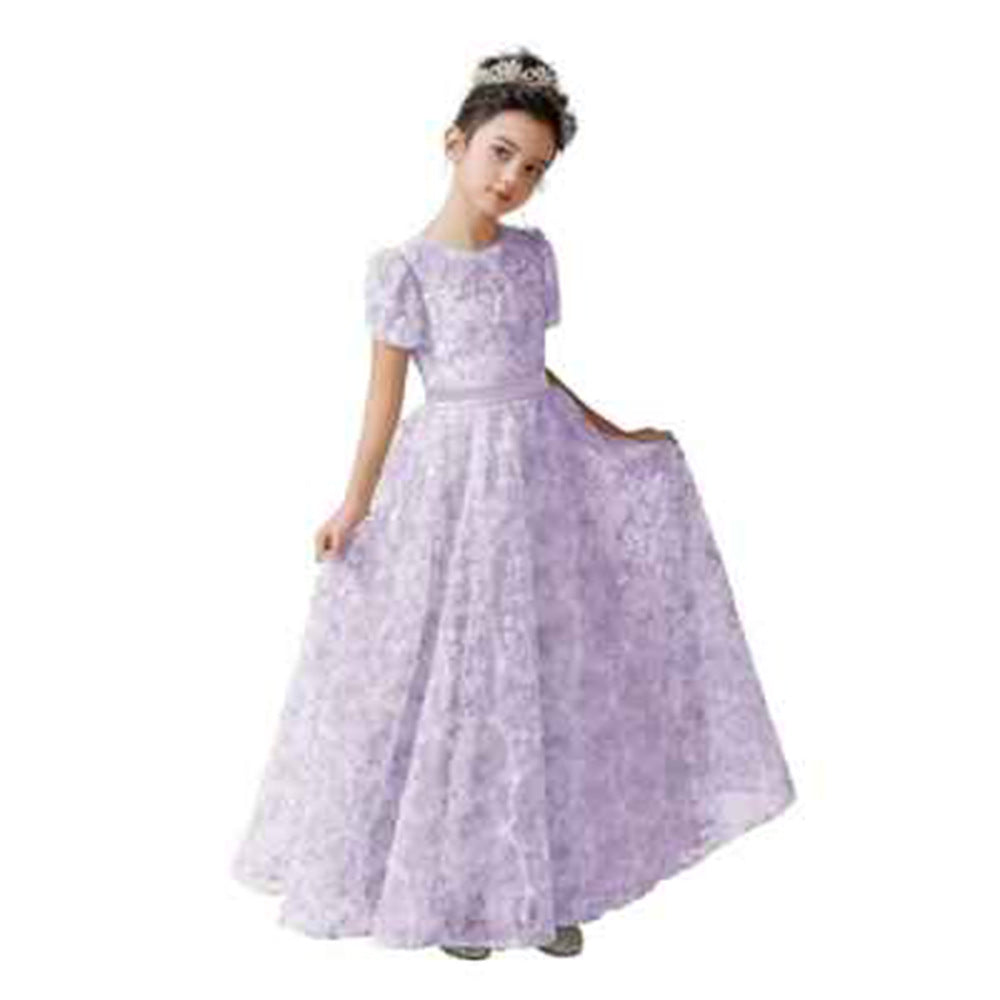 Cute A-Line Maxi Girl's Dress with Fabric Flowers & Ribbon – Flower Girl & Princess Gown