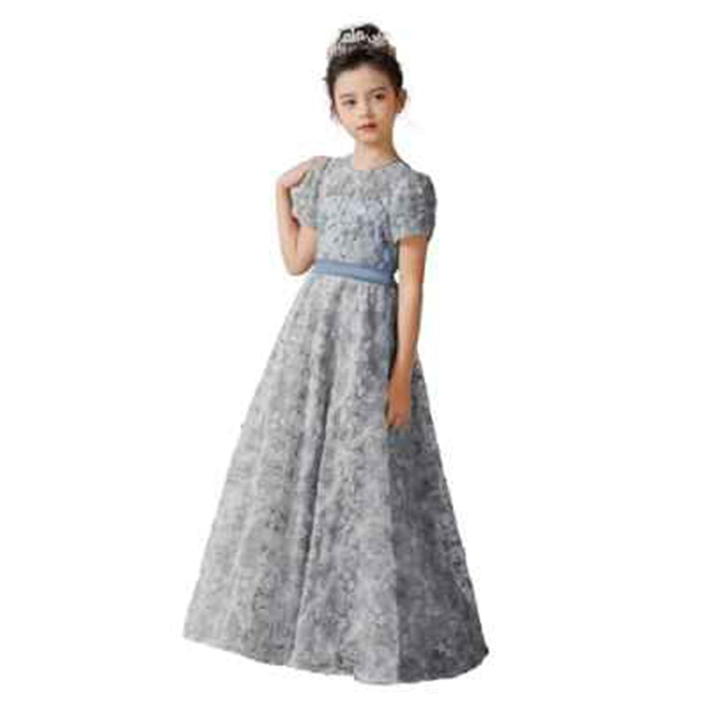 Cute A-Line Maxi Girl's Dress with Fabric Flowers & Ribbon – Flower Girl & Princess Gown