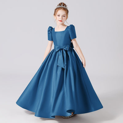 Cute Satin Maxi Party Dress for Girls with Bowknot & Ruffles | Ages 3-12