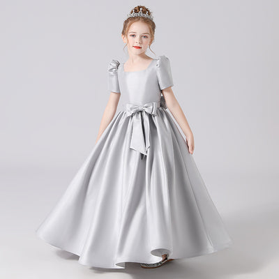 Cute Satin Maxi Party Dress for Girls with Bowknot & Ruffles | Ages 3-12