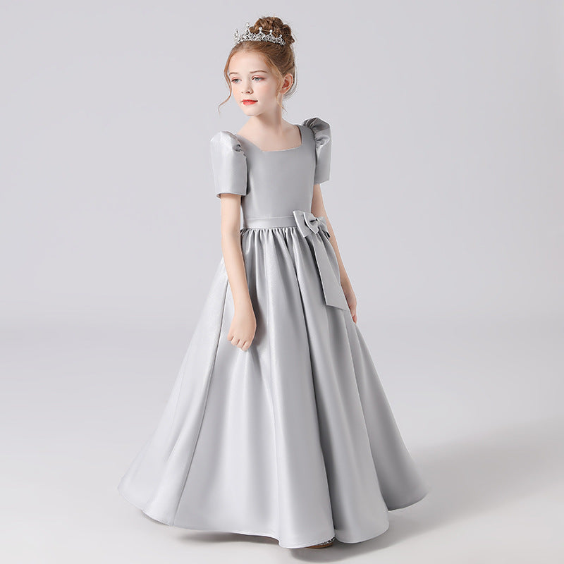 Cute Satin Maxi Party Dress for Girls with Bowknot & Ruffles | Ages 3-12