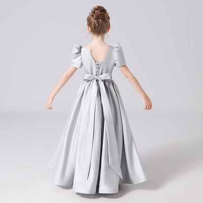 Cute Satin Maxi Party Dress for Girls with Bowknot & Ruffles | Ages 3-12