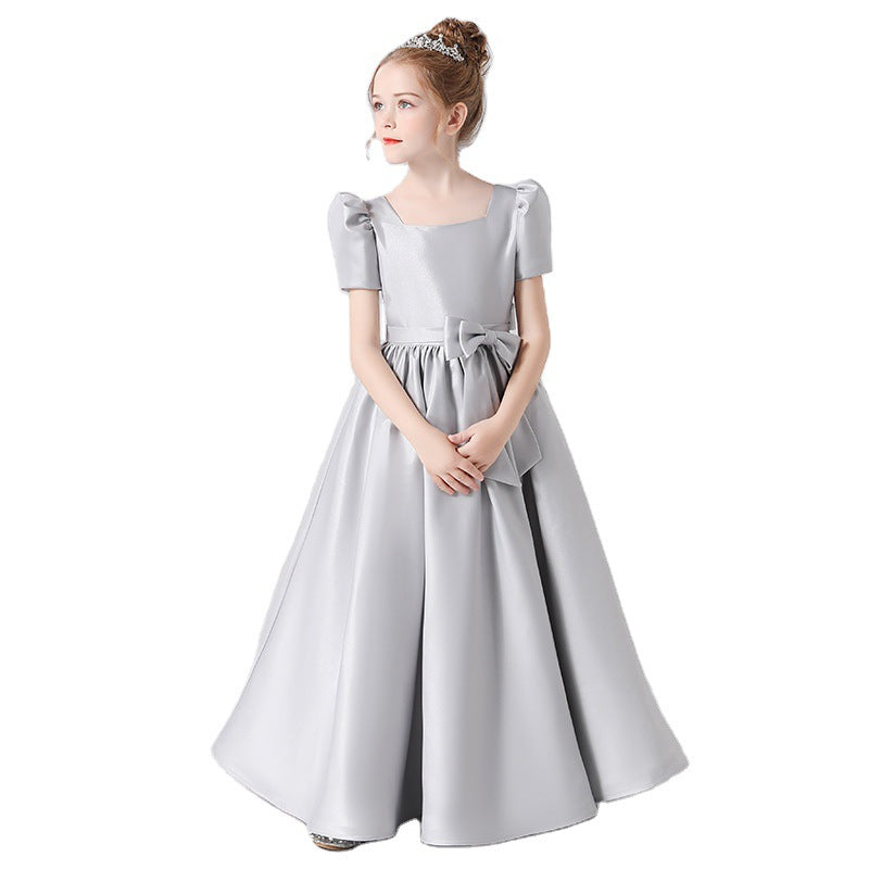 Cute Satin Maxi Party Dress for Girls with Bowknot & Ruffles | Ages 3-12