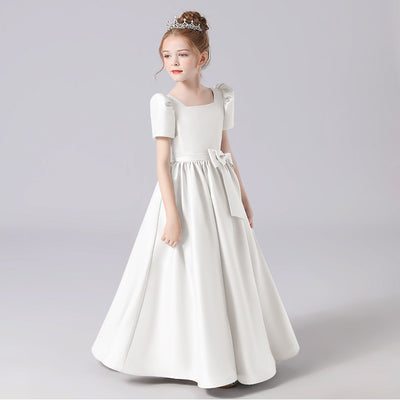 Cute Satin Maxi Party Dress for Girls with Bowknot & Ruffles | Ages 3-12
