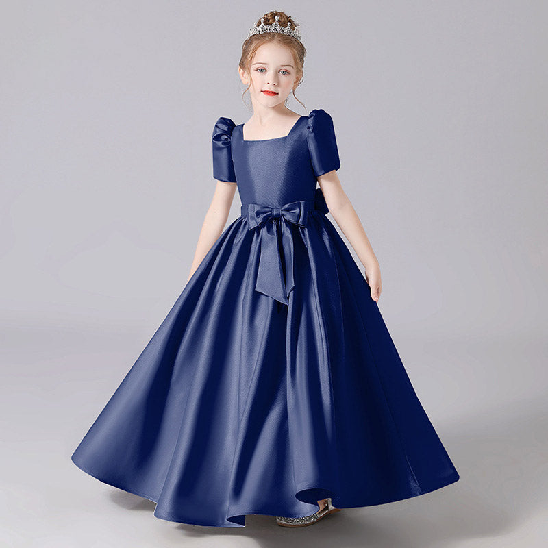 Cute Satin Maxi Party Dress for Girls with Bowknot & Ruffles | Ages 3-12
