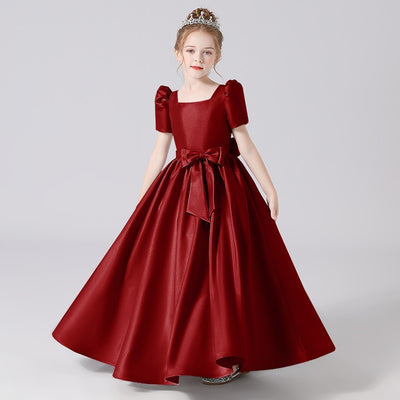 Cute Satin Maxi Party Dress for Girls with Bowknot & Ruffles | Ages 3-12