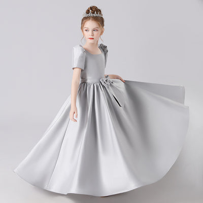 Cute Satin Maxi Party Dress for Girls with Bowknot & Ruffles | Ages 3-12