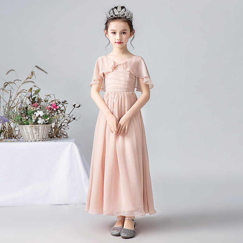 A-Line Pleated Chiffon Maxi Dress for Girls – Flower Girl & Party Gown