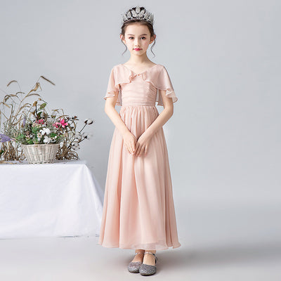 A-Line Pleated Chiffon Maxi Dress for Girls – Flower Girl & Party Gown