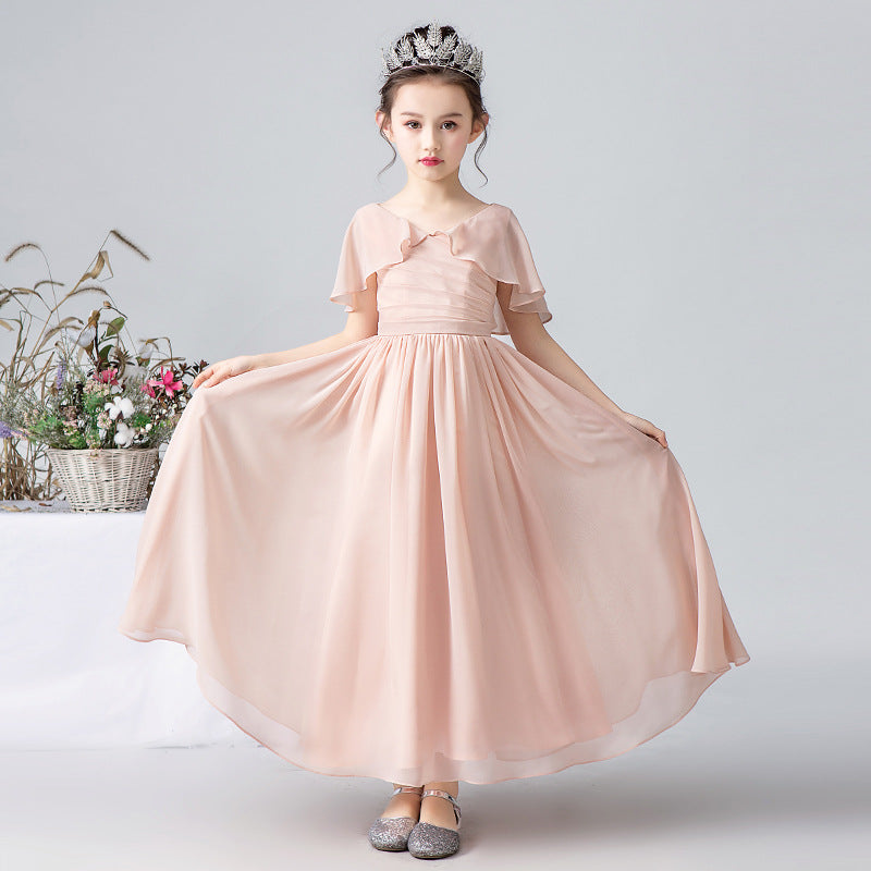 A-Line Pleated Chiffon Maxi Dress for Girls – Flower Girl & Party Gown