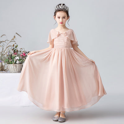 A-Line Pleated Chiffon Maxi Dress for Girls – Flower Girl & Party Gown