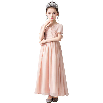 A-Line Pleated Chiffon Maxi Dress for Girls – Flower Girl & Party Gown