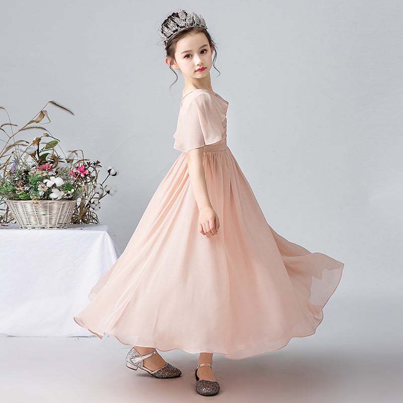 A-Line Pleated Chiffon Maxi Dress for Girls – Flower Girl & Party Gown