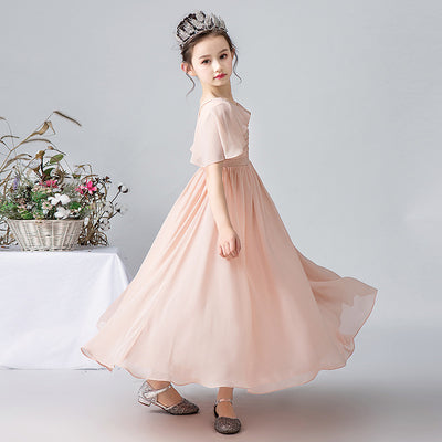 A-Line Pleated Chiffon Maxi Dress for Girls – Flower Girl & Party Gown