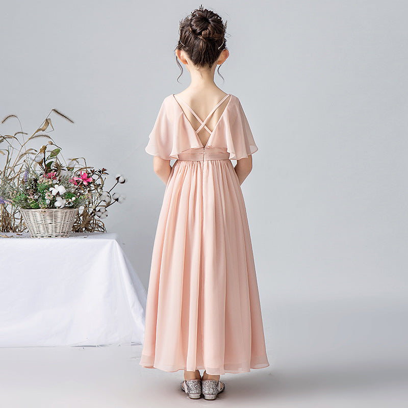 A-Line Pleated Chiffon Maxi Dress for Girls – Flower Girl & Party Gown