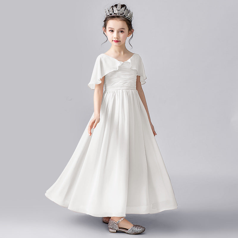 A-Line Pleated Chiffon Maxi Dress for Girls – Flower Girl & Party Gown