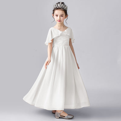 A-Line Pleated Chiffon Maxi Dress for Girls – Flower Girl & Party Gown