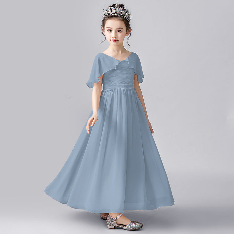 A-Line Pleated Chiffon Maxi Dress for Girls – Flower Girl & Party Gown