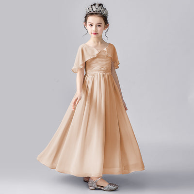 A-Line Pleated Chiffon Maxi Dress for Girls – Flower Girl & Party Gown