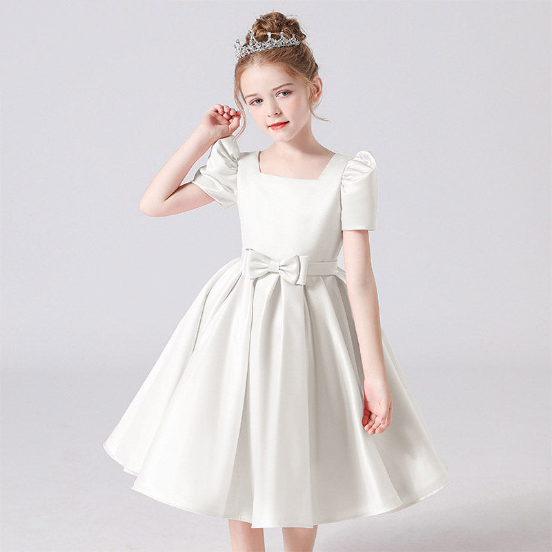 Cute Bowknot A-Line Princess Dress for Girls 3-12 Years | Ruffled & Square Neck
