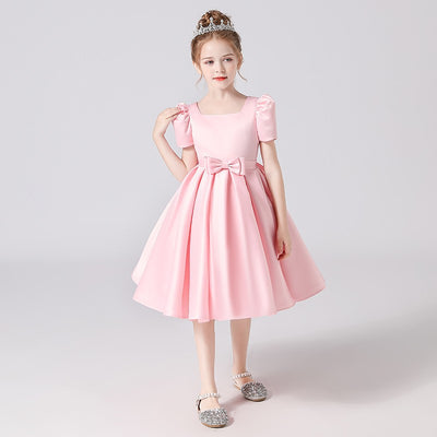 Cute Bowknot A-Line Princess Dress for Girls 3-12 Years | Ruffled & Square Neck