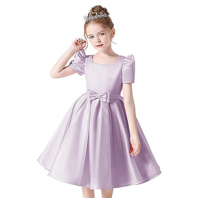 Cute Bowknot A-Line Princess Dress for Girls 3-12 Years | Ruffled & Square Neck