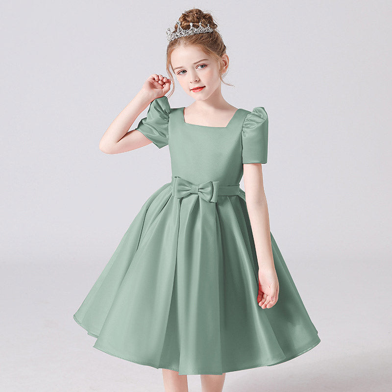 Cute Bowknot A-Line Princess Dress for Girls 3-12 Years | Ruffled & Square Neck
